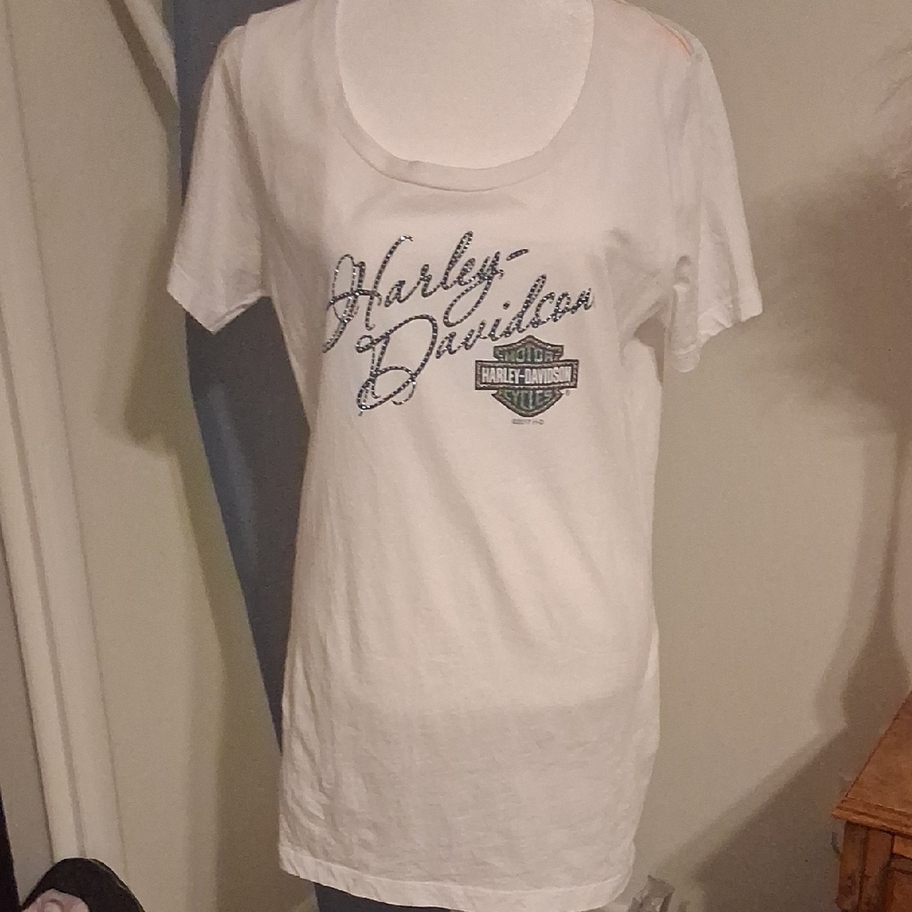 Harley-Davidson White Script Logo Tee with Small Shield